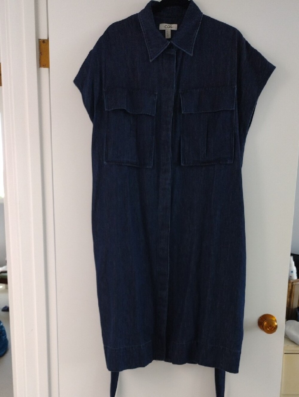 COS Denim Utility Midi Shirt Dress Indigo Blue Organic Cotton Tencel Size 12 - Picture 5 of 11